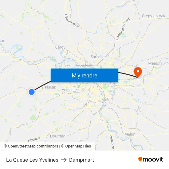 La Queue-Les-Yvelines to Dampmart map