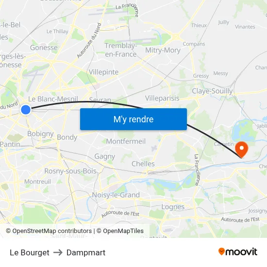 Le Bourget to Dampmart map