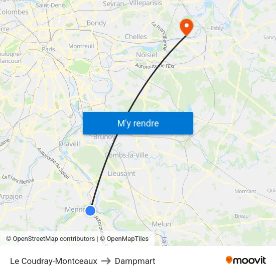 Le Coudray-Montceaux to Dampmart map
