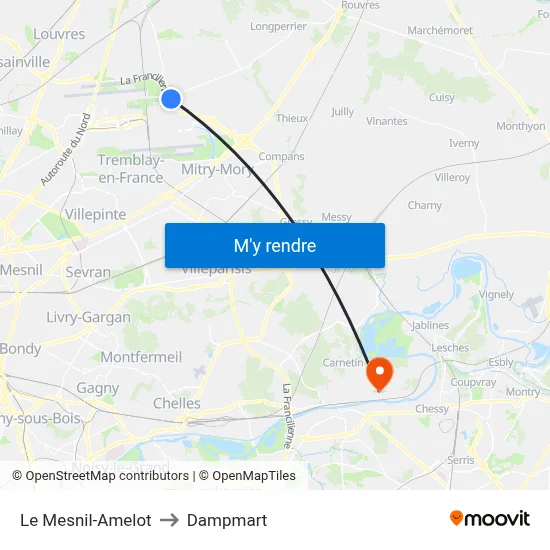 Le Mesnil-Amelot to Dampmart map