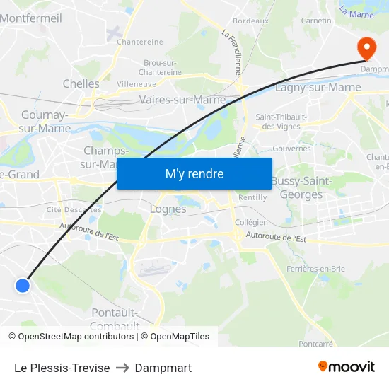Le Plessis-Trevise to Dampmart map