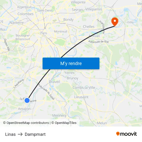 Linas to Dampmart map