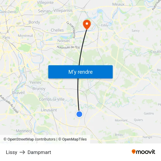 Lissy to Dampmart map