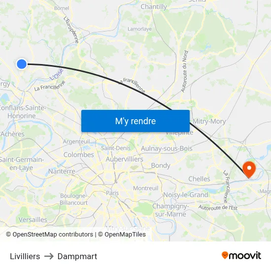 Livilliers to Dampmart map