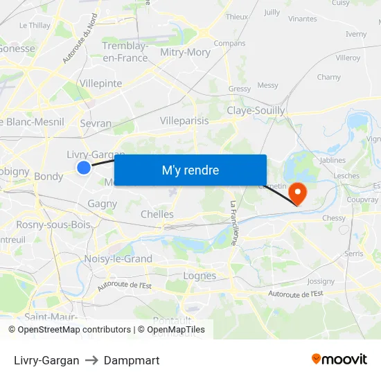 Livry-Gargan to Dampmart map