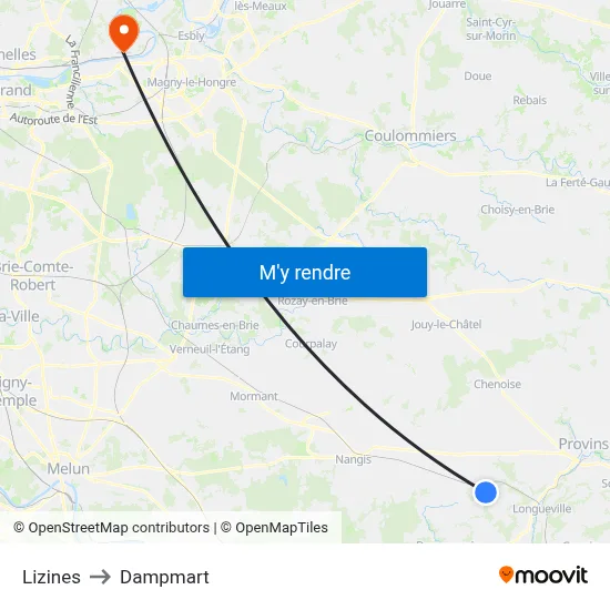 Lizines to Dampmart map