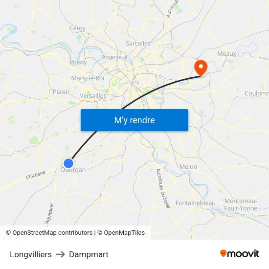 Longvilliers to Dampmart map