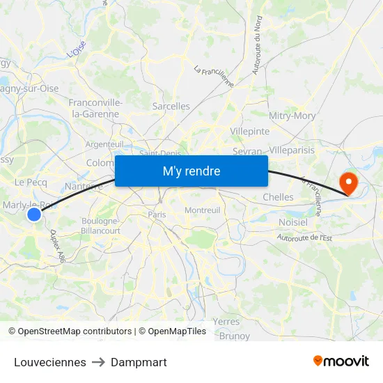 Louveciennes to Dampmart map