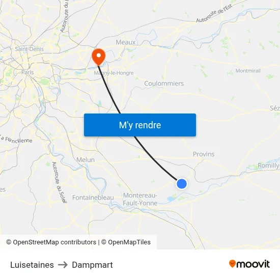 Luisetaines to Dampmart map