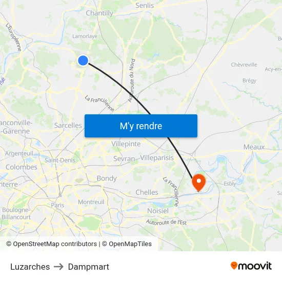Luzarches to Dampmart map