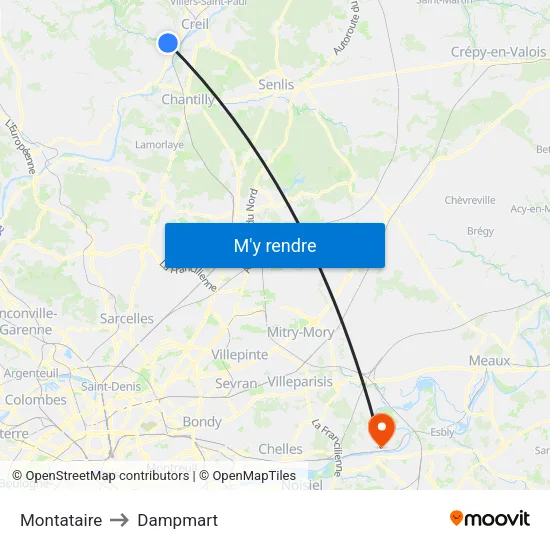 Montataire to Dampmart map