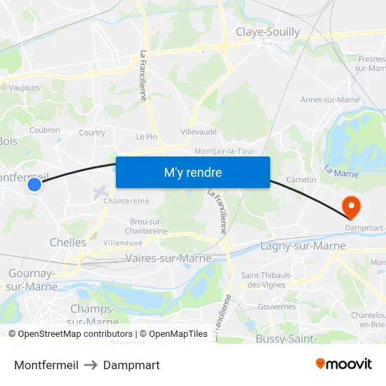 Montfermeil to Dampmart map