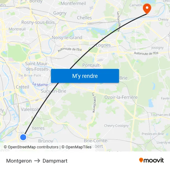 Montgeron to Dampmart map