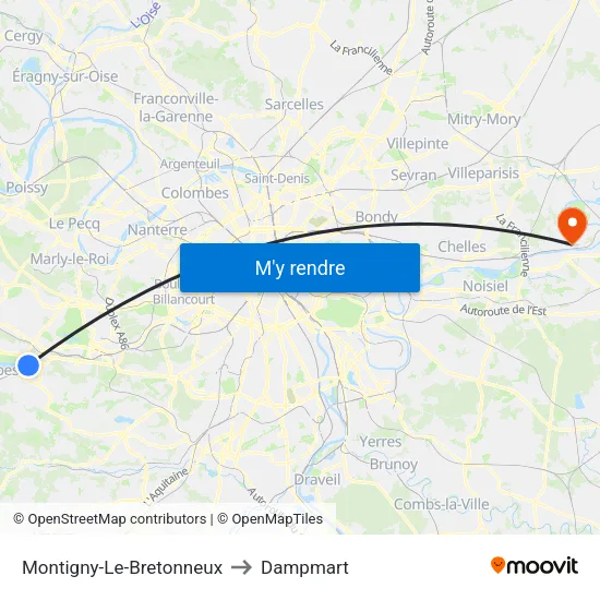 Montigny-Le-Bretonneux to Dampmart map