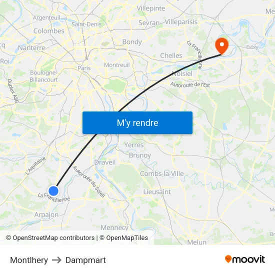 Montlhery to Dampmart map