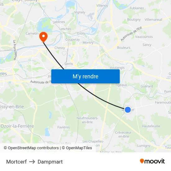 Mortcerf to Dampmart map