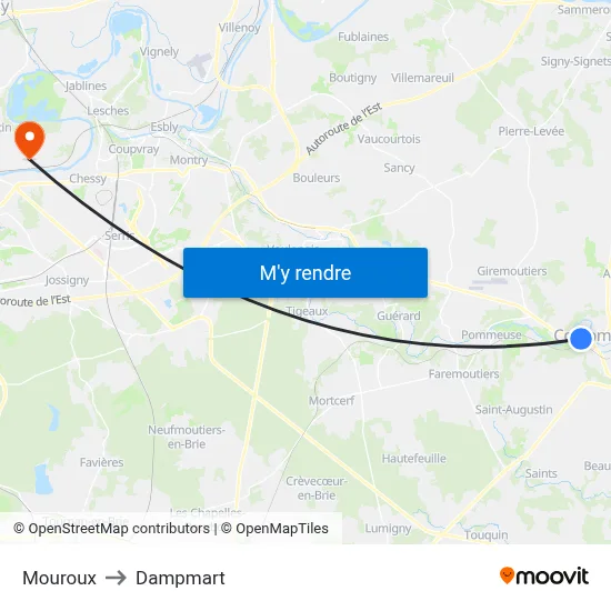 Mouroux to Dampmart map