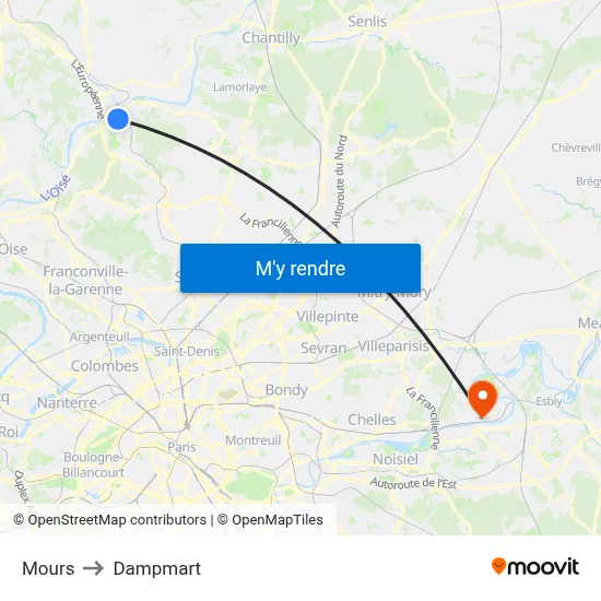 Mours to Dampmart map