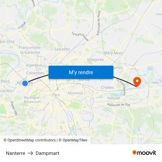 Nanterre to Dampmart map