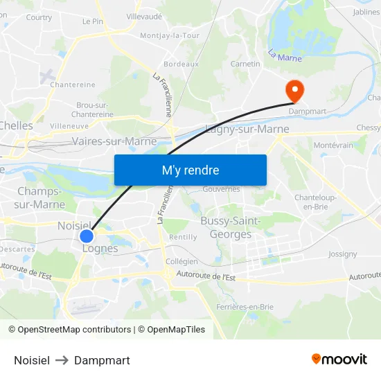 Noisiel to Dampmart map
