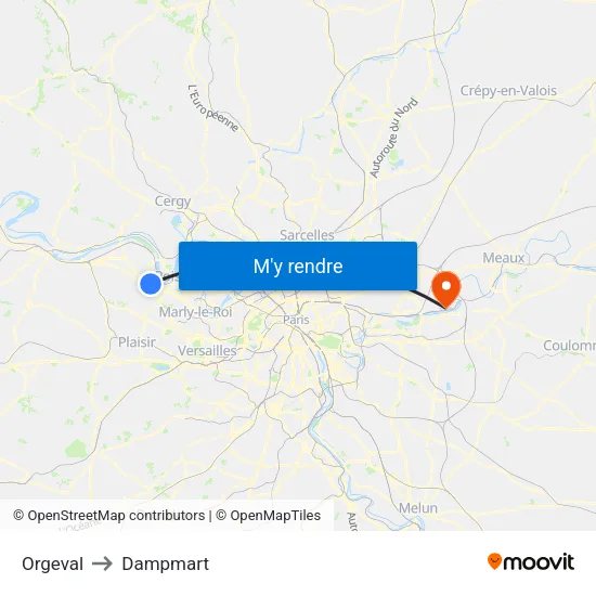 Orgeval to Dampmart map