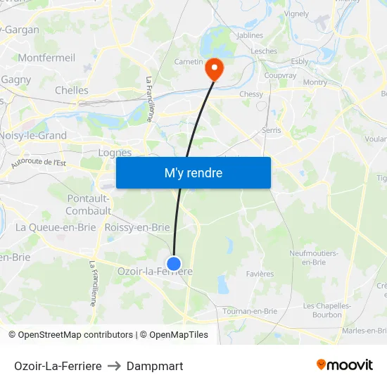Ozoir-La-Ferriere to Dampmart map