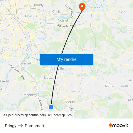 Pringy to Dampmart map