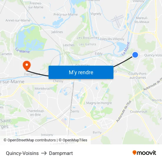 Quincy-Voisins to Dampmart map