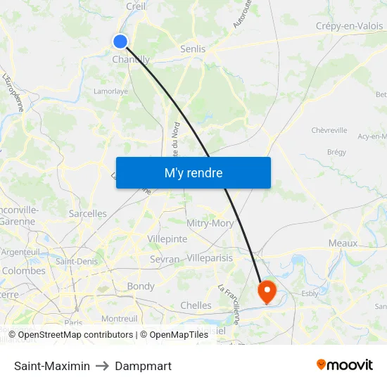 Saint-Maximin to Dampmart map