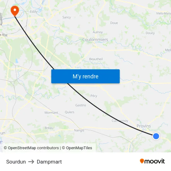 Sourdun to Dampmart map