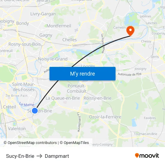 Sucy-En-Brie to Dampmart map