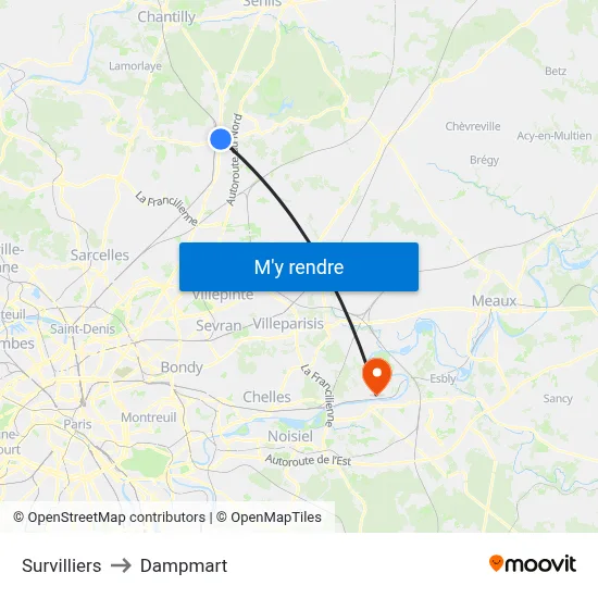 Survilliers to Dampmart map