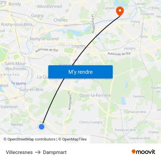 Villecresnes to Dampmart map