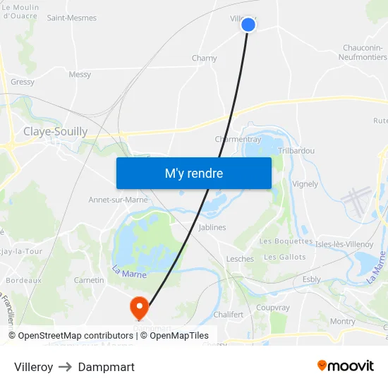 Villeroy to Dampmart map