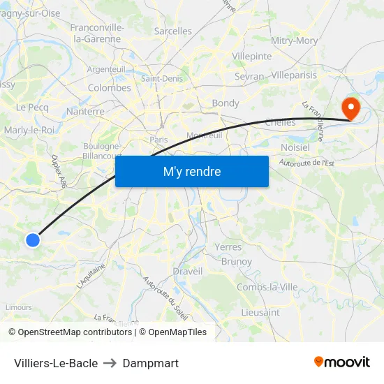 Villiers-Le-Bacle to Dampmart map