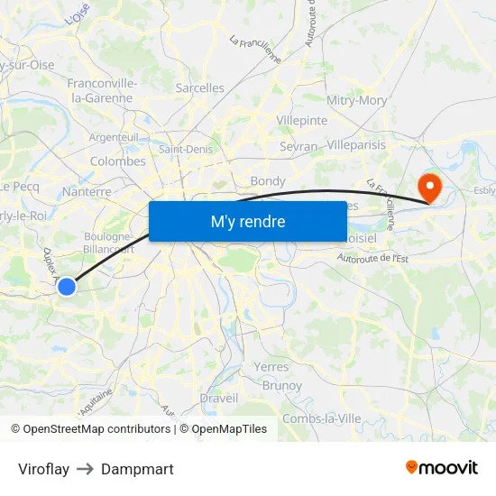 Viroflay to Dampmart map