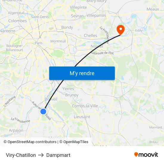 Viry-Chatillon to Dampmart map
