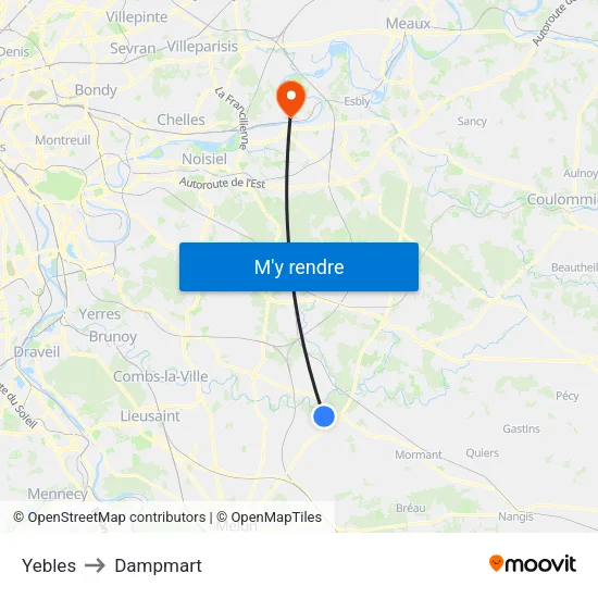 Yebles to Dampmart map