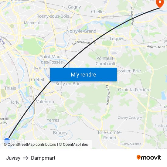 Juvisy to Dampmart map