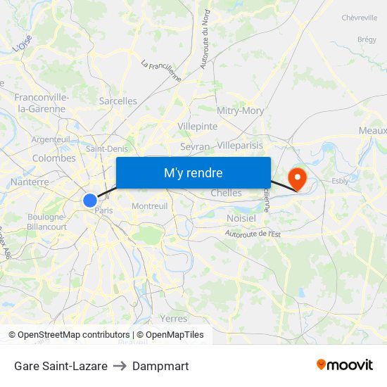 Gare Saint-Lazare to Dampmart map