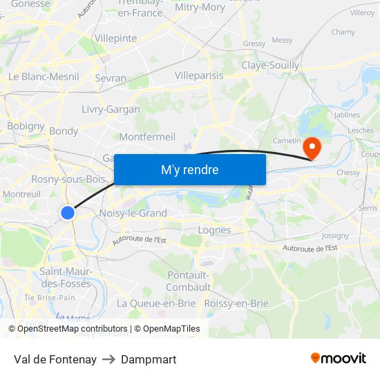 Val de Fontenay to Dampmart map