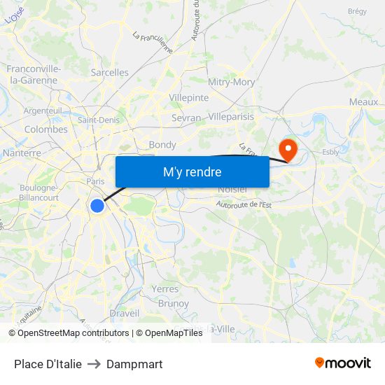 Place D'Italie to Dampmart map