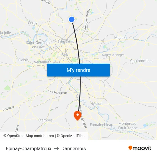 Epinay-Champlatreux to Dannemois map