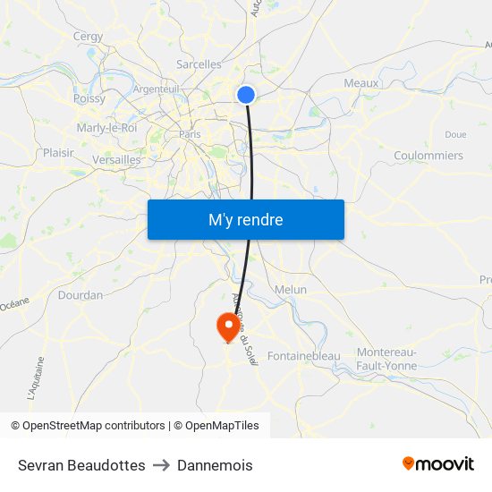 Sevran Beaudottes to Dannemois map