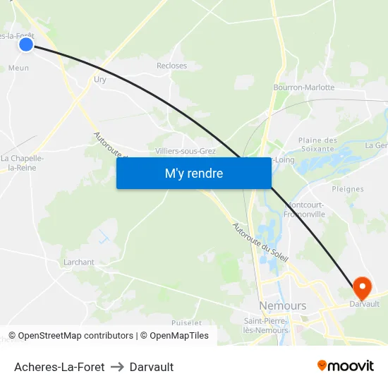 Acheres-La-Foret to Darvault map