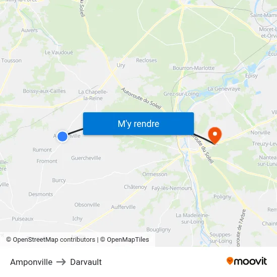 Amponville to Darvault map