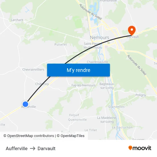 Aufferville to Darvault map