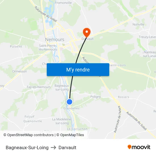 Bagneaux-Sur-Loing to Darvault map