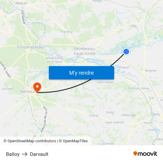 Balloy to Darvault map
