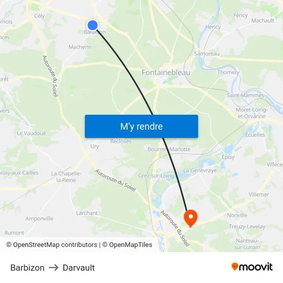 Barbizon to Darvault map